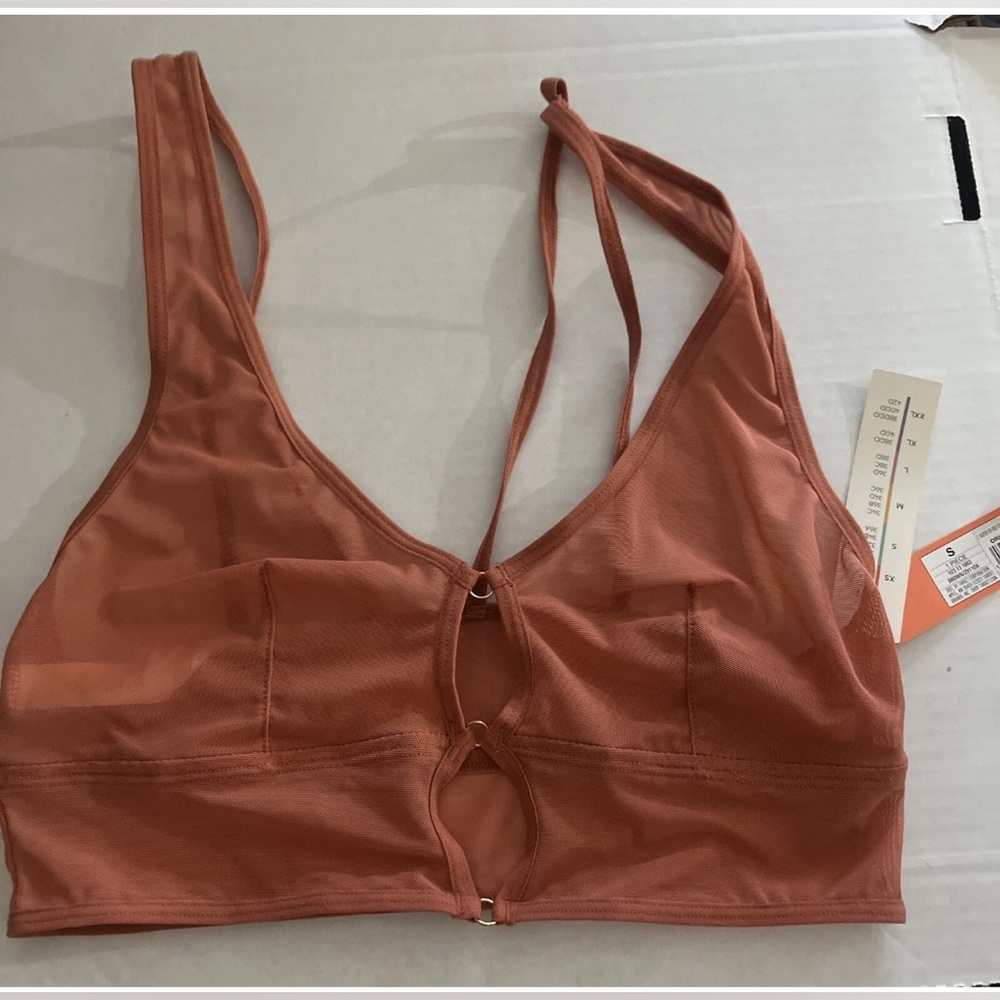Colsie Bralette Small Rust Brown Longline Mesh Cutout Lounge Bra Soft Stretch - Picture 3 of 9